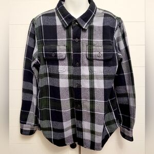 Tailor Vintage Boys Flannel Shirt Size 8 Blue Green Plaid Reversible Button Up